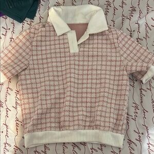 Pink Polo Shirt with Checkered Pattern and Soft Fabric